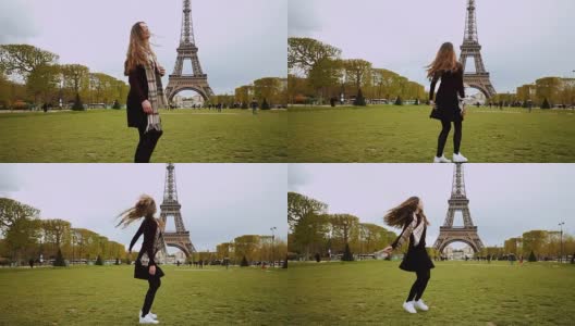 快乐的女孩享受巴黎高清在线视频素材下载