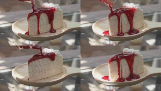 SLO MO LD浇酱草莓蛋糕高清在线视频素材下载