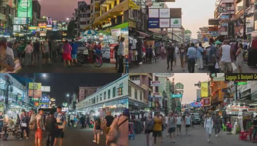曼谷游客在考山路步行街的4K超延时高清在线视频素材下载