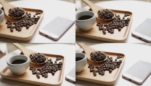 咖啡豆和手机高清在线视频素材下载