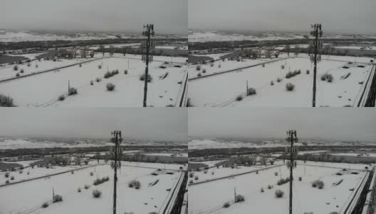 冬季高5G塔的高角度视图高清在线视频素材下载