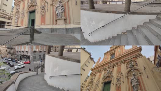 那不勒斯——从通往教堂的楼梯俯瞰位于Chiaia的圣特雷莎教堂高清在线视频素材下载