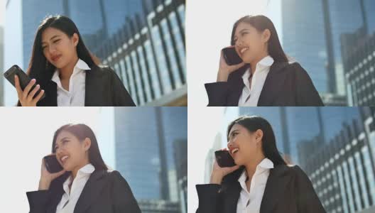 微笑的女商人在电话中交谈高清在线视频素材下载