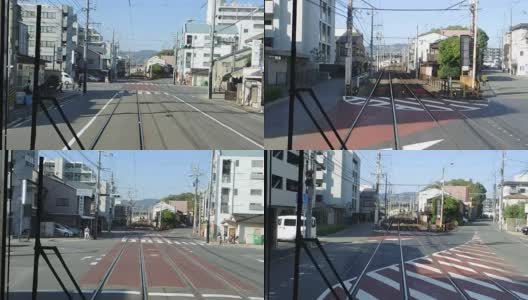 正面的电车，京都市的电车高清在线视频素材下载