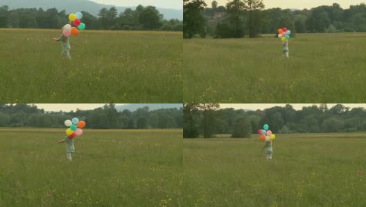 HD CRANE:带气球的小女孩高清在线视频素材下载