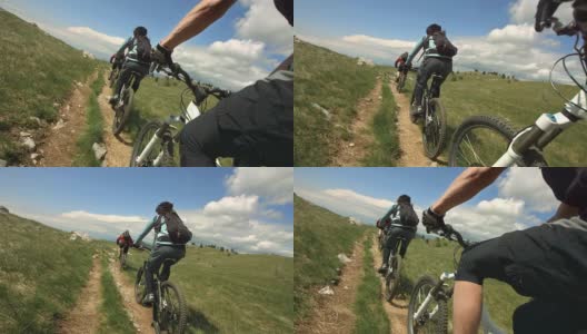 高清慢动作:山地自行车在乡村小径高清在线视频素材下载