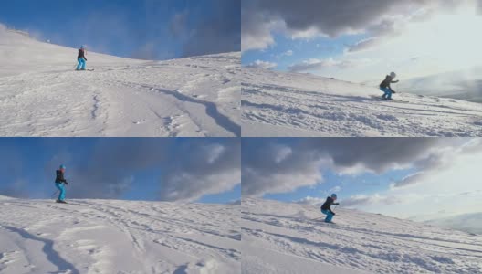 SLO MO从滑雪坡上滑下来很有趣高清在线视频素材下载