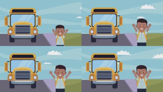 一个非洲式的男孩在街上坐公车高清在线视频素材下载