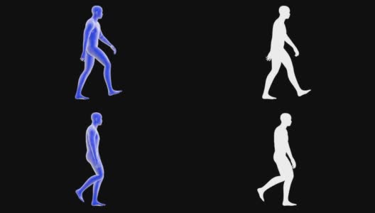 一个蓝色人行走的3D动画-侧面角度高清在线视频素材下载