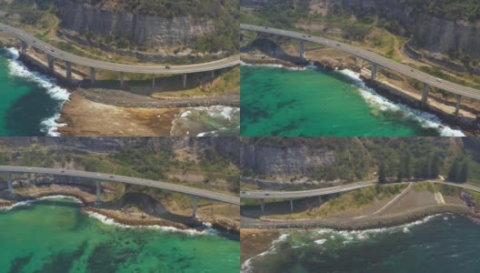澳大利亚新南威尔士州伊拉瓦拉地区北部，无人机拍摄的标志性海崖桥高清在线视频素材下载