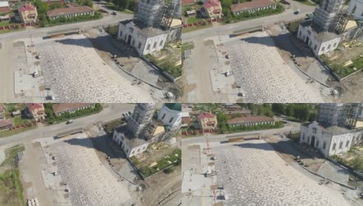 旧教堂和教堂前广场改造的鸟瞰图高清在线视频素材下载