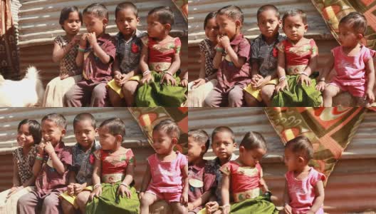 一群快乐的印度乡村儿童高清在线视频素材下载