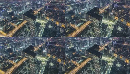 T/L WS HA ZI北京CBD区域夜间鸟瞰图/中国北京高清在线视频素材下载