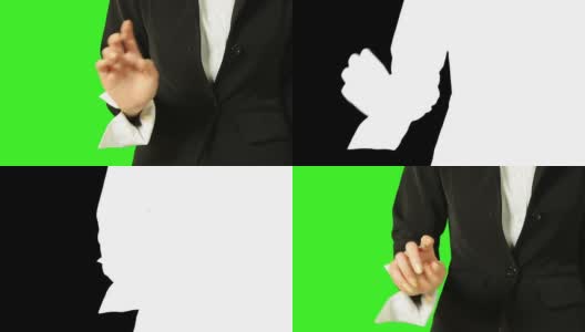 商业女性的手移动触摸屏手势与绿色屏幕背景高清在线视频素材下载