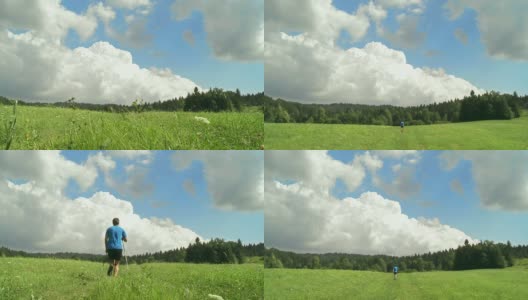 HD CRANE:年轻男子北欧跑步高清在线视频素材下载