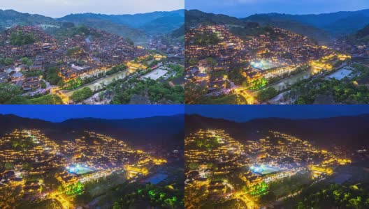 日落时分的贵州西乡千湖庙村。间隔拍摄4 k高清在线视频素材下载