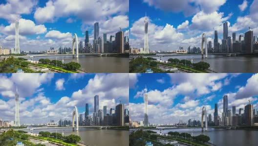 广州河边的现代化办公大楼在蓝天里高清在线视频素材下载