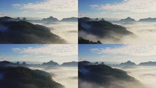 鸟瞰山林云雾，清晨鸟瞰小鸟高清在线视频素材下载