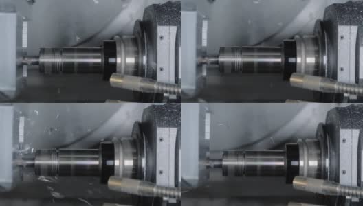自动车削铣削联合机床在工厂切割金属工件高清在线视频素材下载