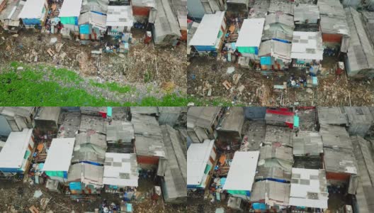 贫民窟附近拥挤的贫民窟房屋高清在线视频素材下载