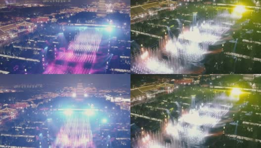 大雁塔喷泉广场鸟瞰图，西安，陕西，中国高清在线视频素材下载