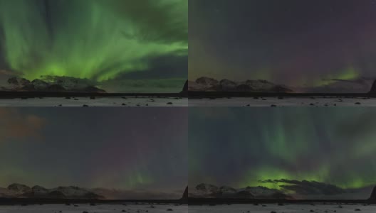 冰冻的北极峡湾上空的北极光-太阳风暴高清在线视频素材下载