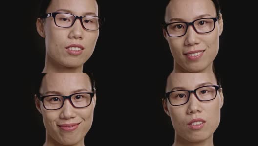 一张亚洲女人的脸，戴着眼镜，噘起了嘴唇高清在线视频素材下载