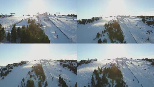 滑雪者准备滑雪的航拍高清在线视频素材下载