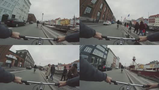 POV骑着城市道路上的城市自行车高清在线视频素材下载