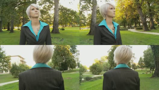 高清稳定镜头:公园里的忧虑女人高清在线视频素材下载