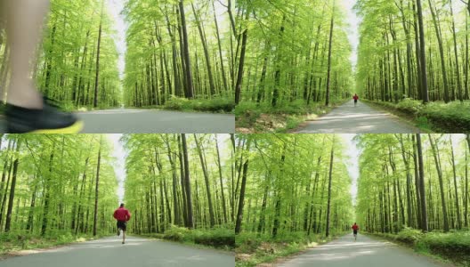 HD CRANE:慢跑穿过森林高清在线视频素材下载