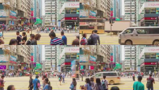 4K时光流逝:人们在香港的街道上行走和过马路高清在线视频素材下载
