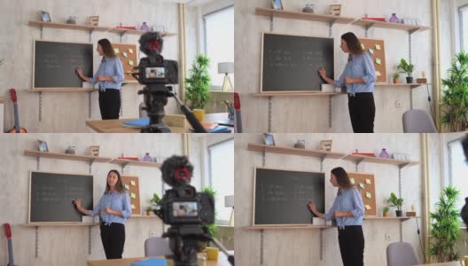 女教师在线上德语课高清在线视频素材下载