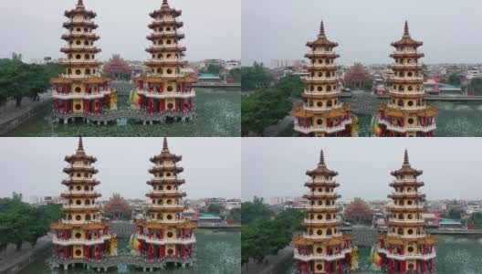龙虎塔是台湾高雄南部的著名建筑。高清在线视频素材下载
