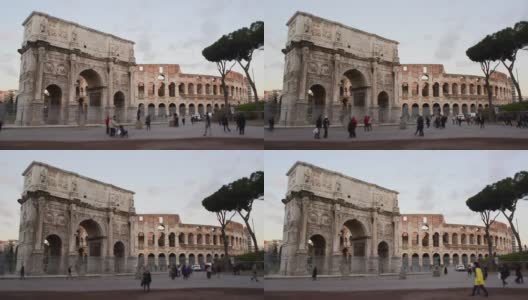 君士坦丁拱门和斗兽场，罗马，意大利。时间流逝tilt-shift高清在线视频素材下载