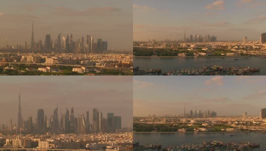 日落时分的迪拜天际线高清在线视频素材下载