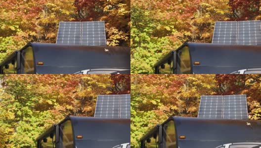 便携式太阳能电池板户外露营在秋天，魁北克，加拿大高清在线视频素材下载