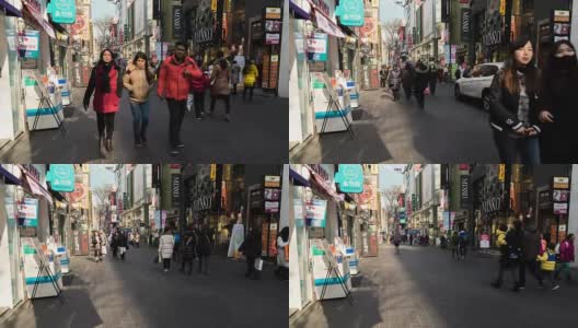 韩国首尔明洞街的4k延时通勤者高清在线视频素材下载