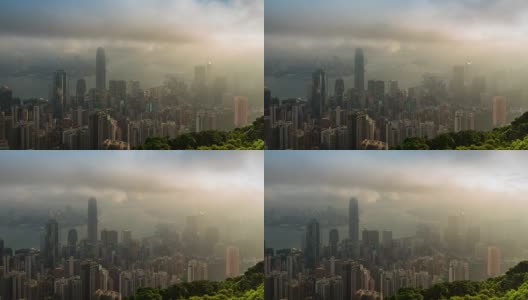 时间流逝:薄雾中的香港城市全景高清在线视频素材下载