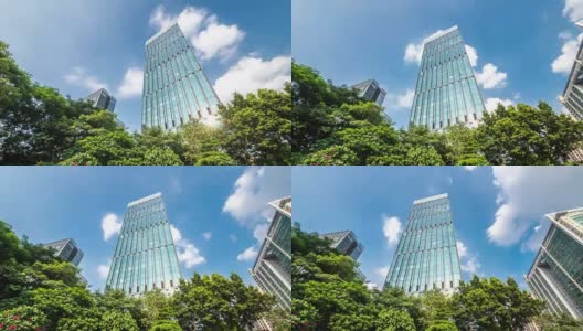 蔚蓝的天空，广州市中心的现代化办公大楼高清在线视频素材下载