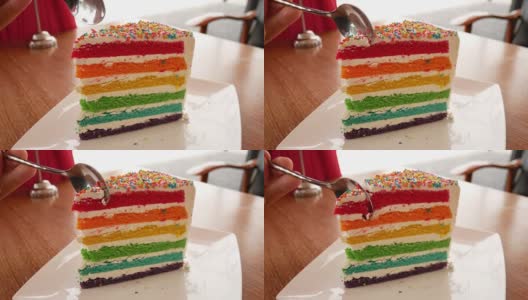 咖啡厅里的彩虹蛋糕高清在线视频素材下载