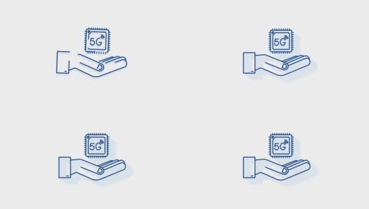 阴影5G eSIM嵌入式SIM卡与手图标符号概念。新型芯片移动蜂窝通信技术。运动图形高清在线视频素材下载