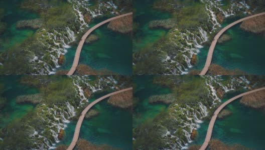 克罗地亚普利特维茨湖国家公园的自然瀑布河，其自然美景无与伦比。电影摄影/无缝视频循环/著名风景旅游度假和作家卡尔·梅·温内托的拍摄地点的移动画面高清在线视频素材下载