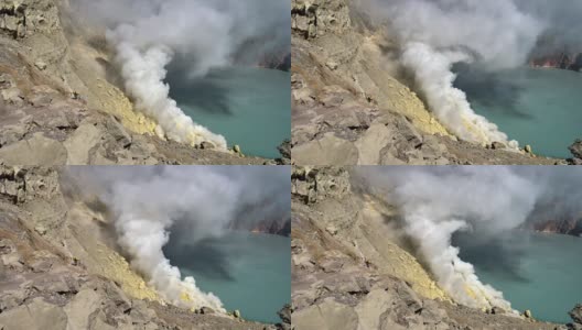 卡瓦伊真火山口湖的硫磺高清在线视频素材下载
