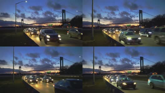 布鲁克林维拉萨诺大桥旁的交通状况高清在线视频素材下载