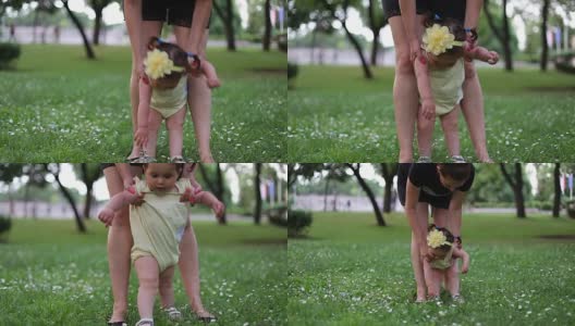 宝宝正在采花，和妈妈一起学走路高清在线视频素材下载