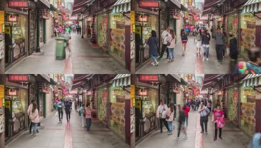 中国澳门氹仔美食街的延时步行者高清在线视频素材下载