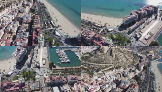 从无人机空中俯瞰西班牙阿利坎特市高清在线视频素材下载