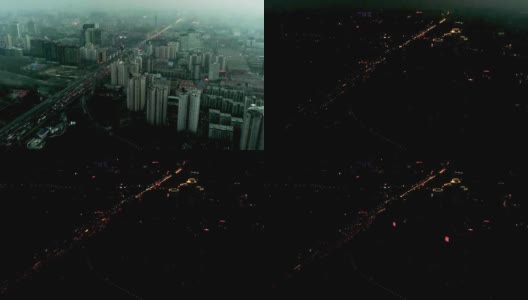 从空中俯瞰城市，时光流逝高清在线视频素材下载