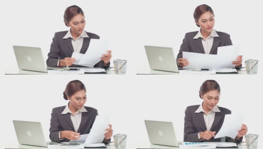 处理文件和笔记本电脑的商业女性高清在线视频素材下载